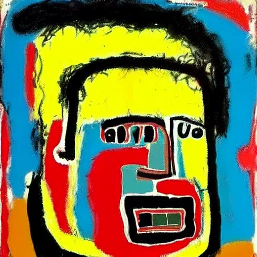Prompt: portrait of fat man by jean - michel basquiat. pollock, warhol, basquiat. texture
