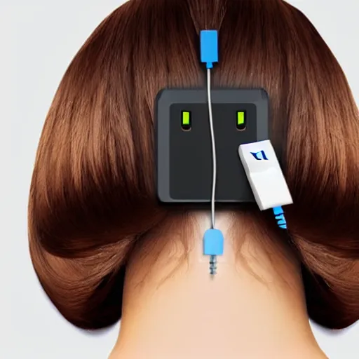 Image similar to usb cable plugged in, back of head, woman, computer, hair clip