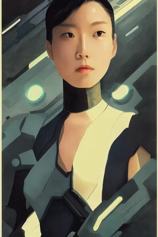 Image similar to Lee Jin-Eun by Vincent Di Fate, rule of thirds, seductive look, beautiful, in intergalactic hq