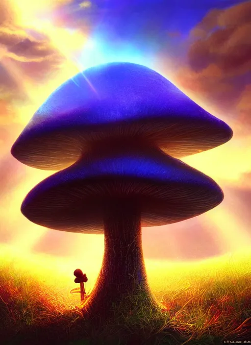 Prompt: painting of a magic mushroom , beautiful lighting, god rays, fantasy art, matte painting