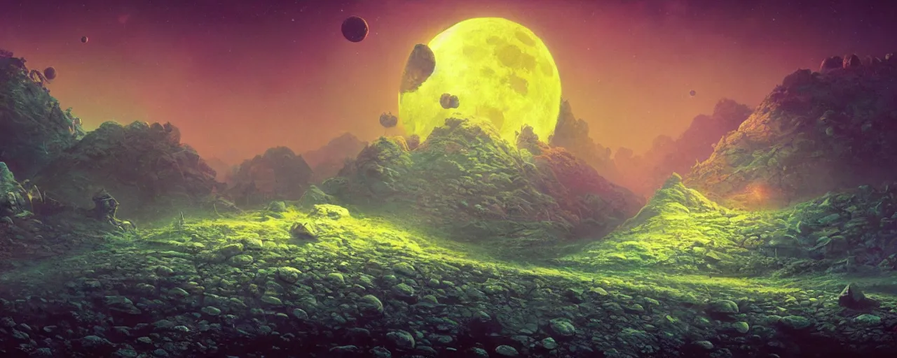 Image similar to ” lunar landscape, [ cinematic, detailed, epic, widescreen, opening, establishing, mattepainting, photorealistic, realistic textures, octane render, art by paul lehr ] ”