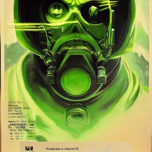 Image similar to ultra realistic portrait painting of a man in a hazmat suit surrounded by glowing green radiation and bats, art by frank frazetta, vintage levi ’ s ad, stormy weather, dark vibes, 4 k, ultra realistic, highly detailed, epic lighting