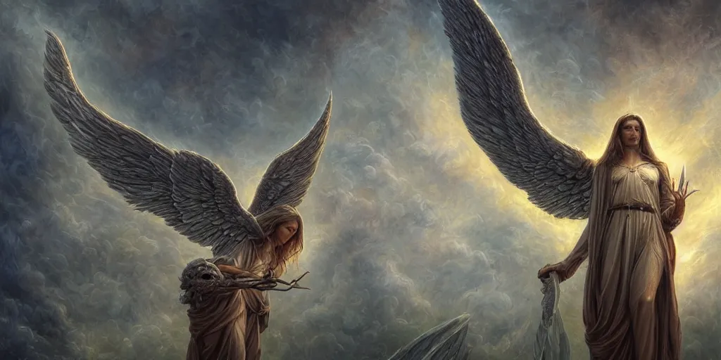 Image similar to bliblically accurate angel, seraphim, horror, backlit, gloomy sky, highly detailed, digital painting, scales, by tomasz alen kopera and greg rutkowski and dan mumford and artgerm, vivid colors, masterpiece, detailed shading, 8 k resolution, intricate, smooth