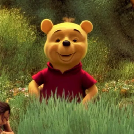 Image similar to A still of Keanu Reeves as Winnie the Pooh