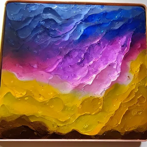 Prompt: paint pour crystal landscape