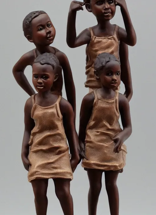 Prompt: Image on the store website, eBay, Full body, highly detailed 80mm resin figure of children, brown skin