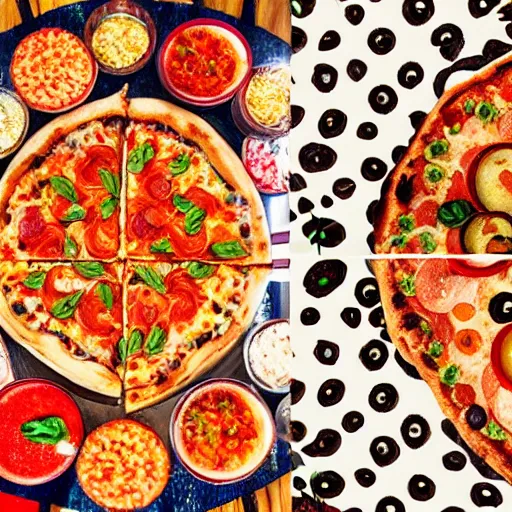 Prompt: pizza mandala, radial symmetry, food photography