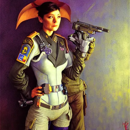 Image similar to portrait of a female grey bunny in a police uniform. shadowrun furaffiniy cyberpunk fantasy highly detailed painting by gaston bussiere craig mullins jc leyendecker gustav klimt artgerm greg rutkowski john berkey, bergey, craig mullins, ruan jia, raymond swanland, jeremy mann, tom lovell, alex malveda