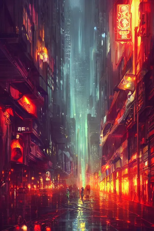 Image similar to a beautiful paiting of Night Life of downtown street by Ross Tran, dark ambient, beautiful, UHD, hyperrealism, Surreal and Fantasy Art, absurdist