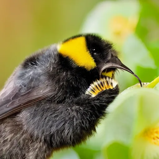 Prompt: kiwi bird eating a giant bumble bee