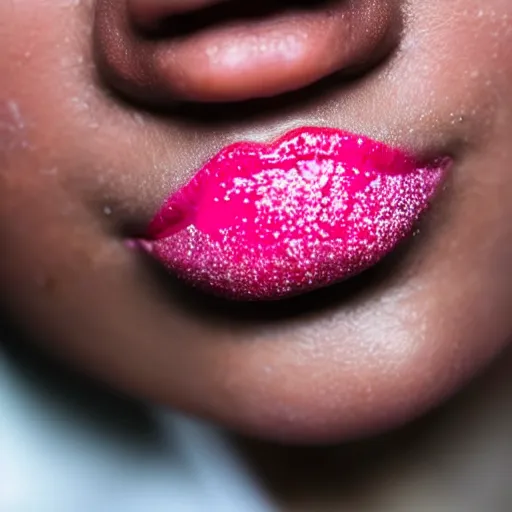 Image similar to a women with cake sprinkles on her lips, trending on Instagram, extreme closeup