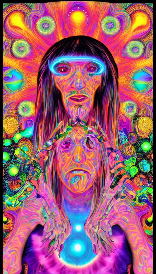 Image similar to portrait of a digital shaman, by lisa frank,