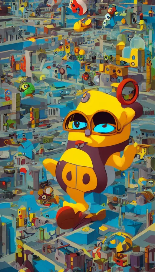 Prompt: giant pororo attacking city, flying socks, 1 9 5 0 s science fiction poster, retrofuturism, atompunk, behance, trending on artstation