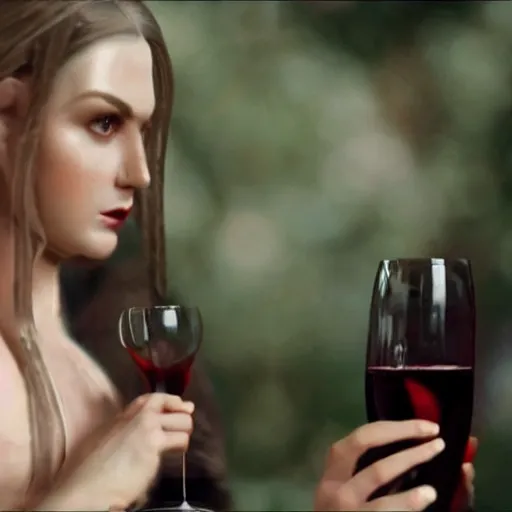 Prompt: elf drinking wine woman fantasy dramatic cinematic movie cgi