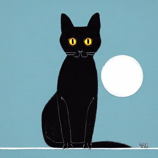 Image similar to “A black cat on top of a building at night with a full moon in the style of Vincent Van Vogh”