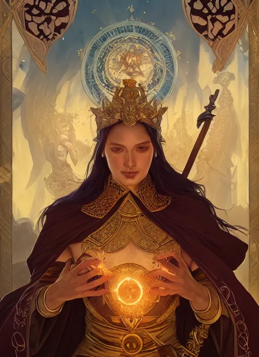 Image similar to photography of tarot card emperor, deep focus, d & d, fantasy, intricate, elegant, highly detailed, digital painting, artstation, concept art, matte, sharp focus, illustration, hearthstone, art by artgerm and greg rutkowski and alphonse mucha