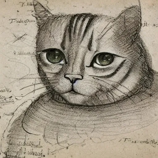 Image similar to da vinci ’ s sketchbook, showing the detailed design of cats,