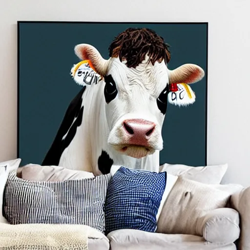 Image similar to epic move poster cow sitting on couch with tom holland