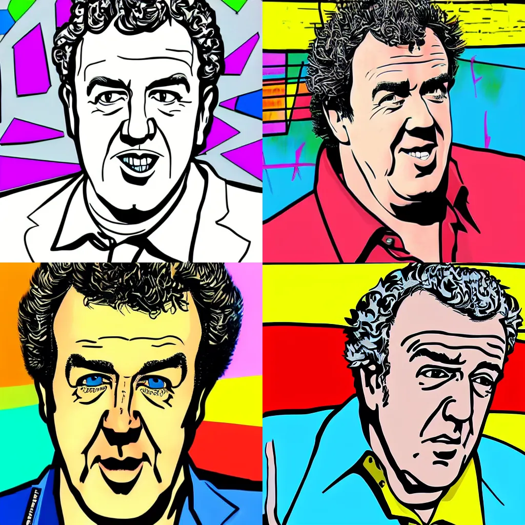 Prompt: Jeremy Clarkson drawn in pop art style