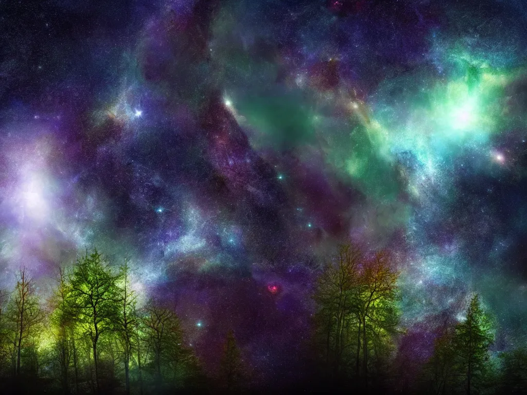 Image similar to Universe Ent betwix the Plasma of Space, Time, and the Soul of Nature, Space Scene High Resolution 4K; by Neil Burnell's Enchanted Forest