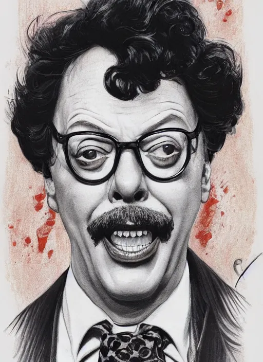 Image similar to portrait of tim curry as wadsworth in clue ( 1 9 8 5 ), highly detailed, centered, solid color background, digital painting, artstation, concept art, smooth, sharp focus, illustration, donato giancola joseph christian leyendecker, les edwards, ed repka, basil gogos, wlop, artgerm