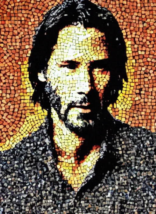 Image similar to a mosaic of keanu reeves made of quinoa seeds