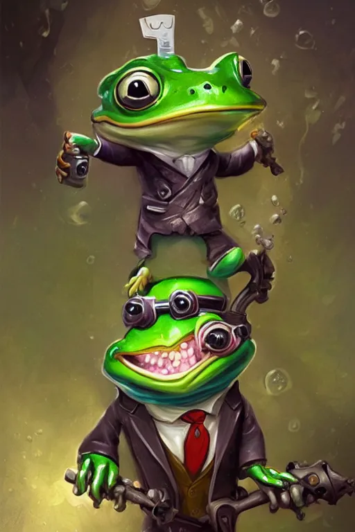 Prompt: cute anthropomorphic frog wearing a fancy suit , tuxedo and holding a chainsaw ,tiny, small, miniature frog, baby animal, short, pale blue armor, cute and adorable, pretty, beautiful, DnD character art portrait, matte fantasy painting, cgsociety Artstation, by Jason Felix by Steve Argyle by Tyler Jacobson by Peter Mohrbacher, cinematic lighting