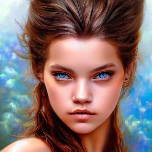 Prompt: barbara palvin portrait by boris vallejo, airbrush painting, highly detailed, hyper realistic, 4 k, artstation