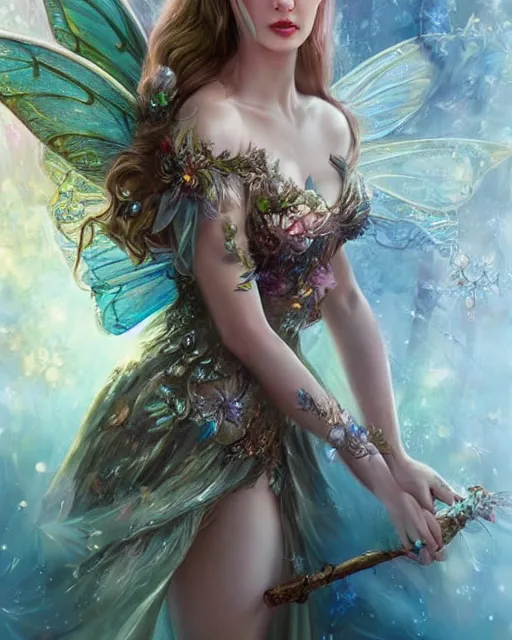 Image similar to a beautiful female fairy, 8 k, hyperrealistic, hyperdetailed, full body length, fantasy portrait by laura sava