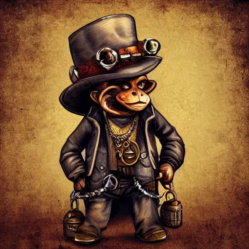 Image similar to cool monkey in steampunk style, digital art, high quality, artstation