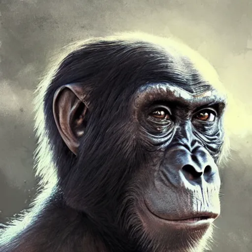 Prompt: an aristocratic ape, colourised, face portrait, epic, fantasy, dieselpunk, hd shot, digital portrait, beautiful, artstation, comic style, by artgerm, guy denning, jakub rozalski, magali villeneuve and charlie bowater