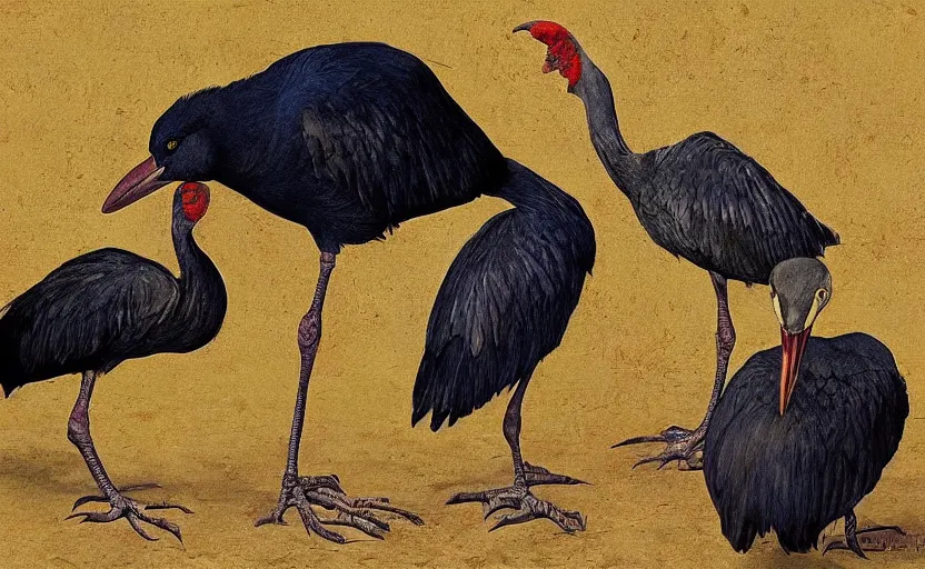 Prompt: a group of pukeko in the style of Caravaggio, digital art, high quality, highly detailed, high coherence, anatomically correct, Caravaggio, concept art, golden bay abel tasman new zealand, marterpiece