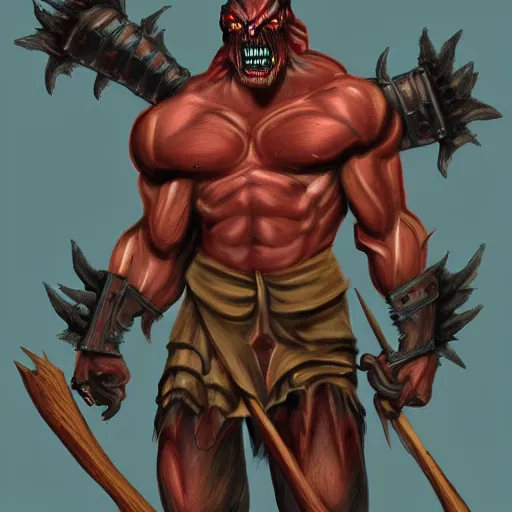 Prompt: intimidating cottagecore satanic demon warrior, muscular, dangerous, concept art, concept charakter