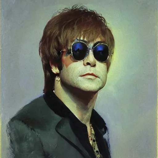 Image similar to portrait of elton john lennon in 1 9 7 0 by ilya repin