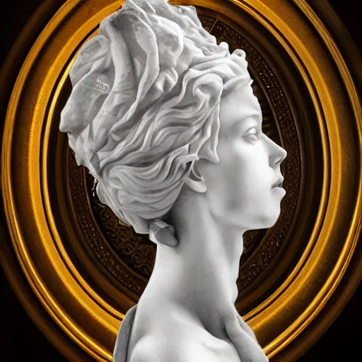 Image similar to beautiful lifelike award winning marble statue bust of gary glitter trending on art station artgerm greg rutkowski alphonse mucha museum quality cinematic atmospheric