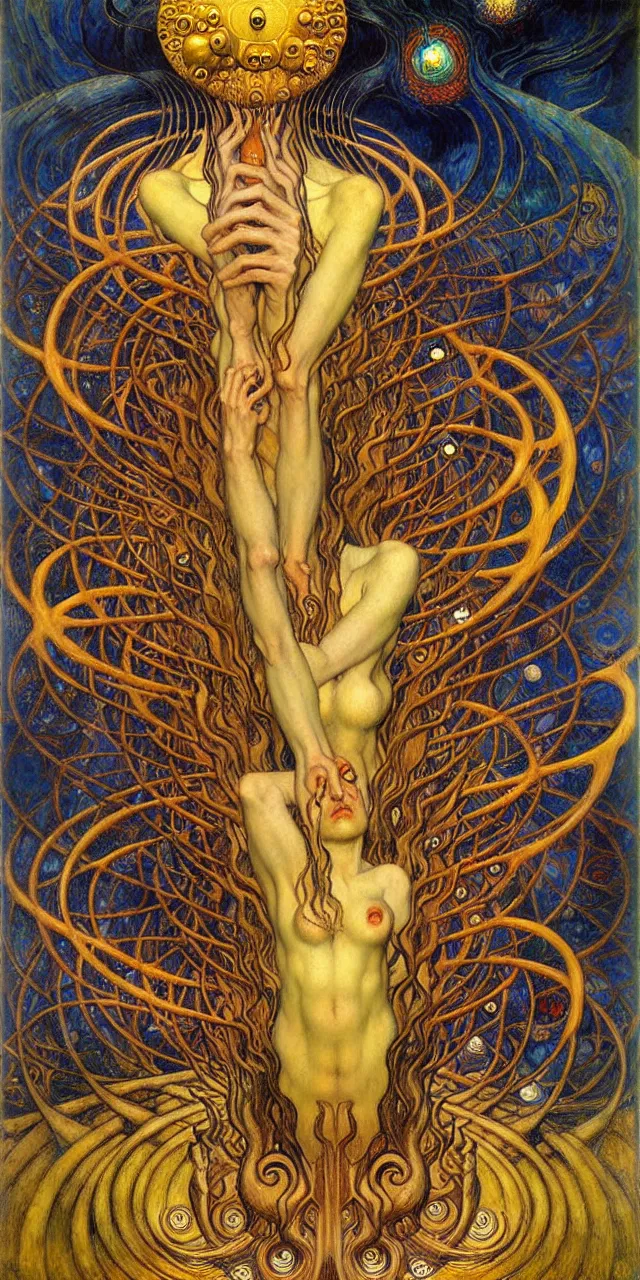 Image similar to Divine Chaos Engine by Karol Bak, Jean Delville, William Blake, Gustav Klimt, and Vincent Van Gogh, symbolist, visionary