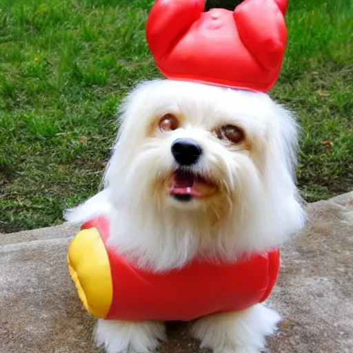 Prompt: cavachon in a hotdog / hotdog bun 🌭 costume