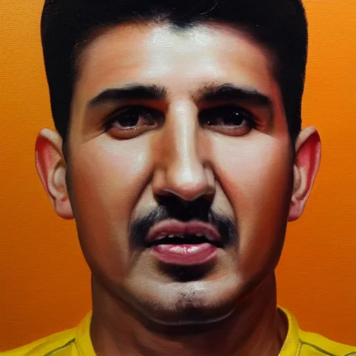 Image similar to painting of ali daei, realistic, hyperrealism, studio lighting, detailed