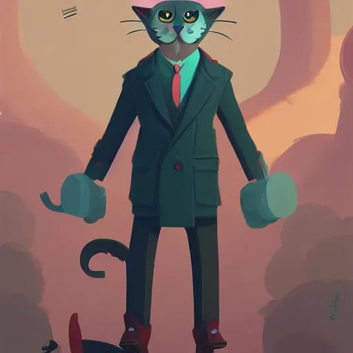Prompt: cute fashion vogue kittycat man man wearing a cat costume wearing a tuxedo ripped physique simon stalenhag gerald brom bastien grivet greg rutkowski portrait