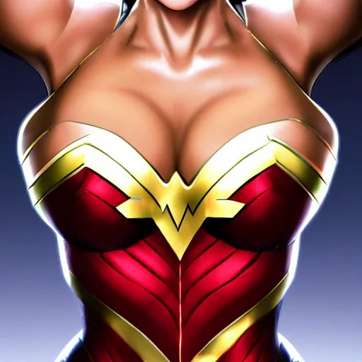 Image similar to Lynda Carter wonder woman, voluptious, busty, digital art, artstation , highly detailed , 4k , cinematic lighting