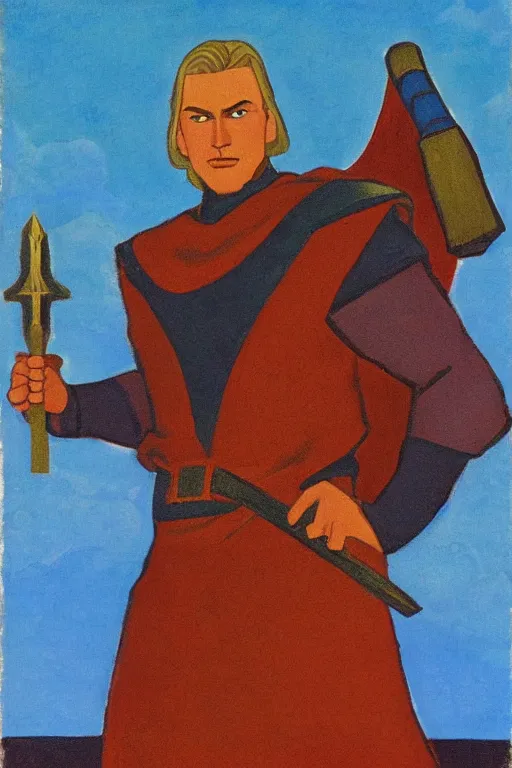 Image similar to thor with mjollnir, marvel, artwork by nicholas roerich,