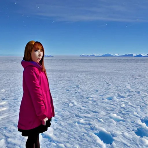 Image similar to anime girl standing in the artic