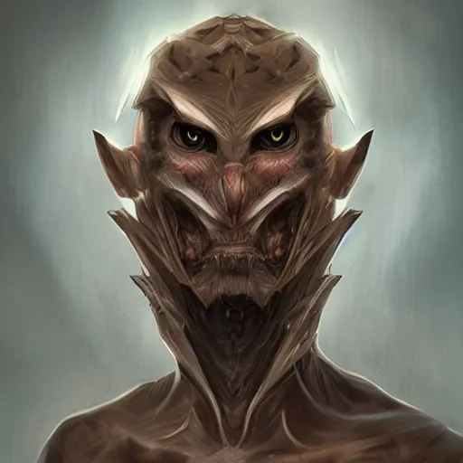 Image similar to human owl hybrid create, trending on artstation, concept art