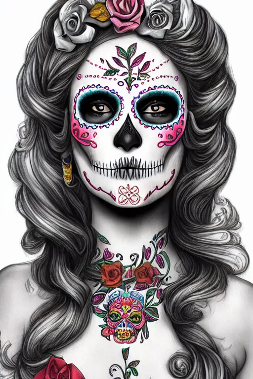 Image similar to Illustration of a sugar skull day of the dead girl, art by Mark Brooks