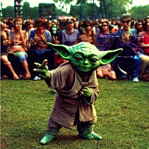 Image similar to yoda performing at woodstock