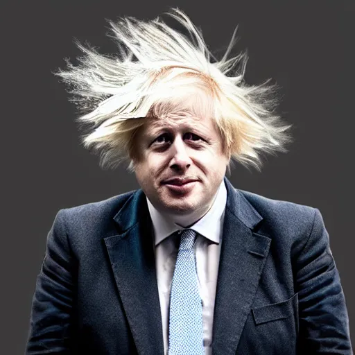 Prompt: boris johnson with huge enormous gigantic untidy hair on a bad hair day from hell. high quality digital art. 4 k render.