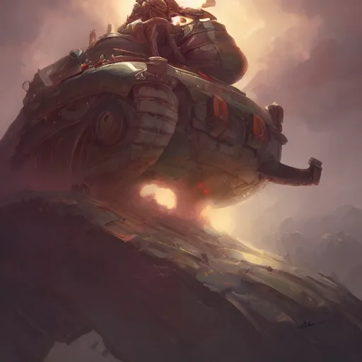 Prompt: Large multi-turreted tank, ultra wide lens shot , , pretty, beautiful, DnD character art portrait, matte fantasy painting, DeviantArt Artstation, by Jason Felix by Steve Argyle by Tyler Jacobson by Peter Mohrbacher, cinematic lighting