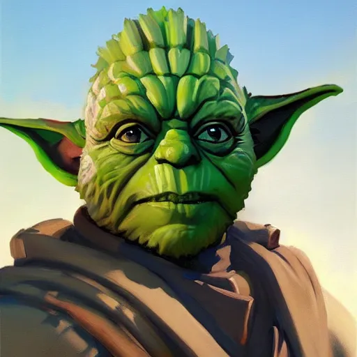 Image similar to greg manchess portrait painting of armored yoda as overwatch character, medium shot, asymmetrical, profile picture, organic painting, sunny day, matte painting, bold shapes, hard edges, street art, trending on artstation, by huang guangjian and gil elvgren and sachin teng