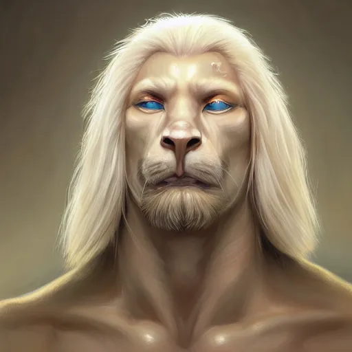 Image similar to portrait, handsome long - haired male anthro albino panther fantasy, rpg game, stern expression, main character, highly detailed, digital painting, artstation, concept art, smooth, sharp focus, illustration, artgerm, tomasz alen kopera, peter mohrbacher, donato giancola, joseph christian leyendecker, wlop, frank frazetta