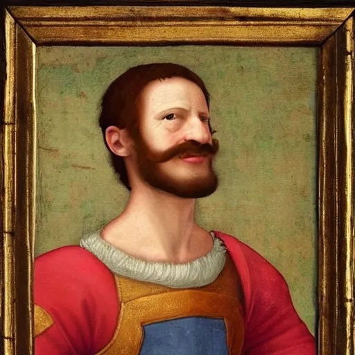 Image similar to a beautiful renaissance painted portrait of super - mario